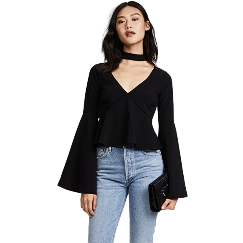 LIKELY Top Women Medium Black Haley Choker Bell Sleeve Whimsigoth Goth Grunge
